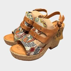 NWT BORN Brewster Platform Wedge Sandal Tapestry Leather Jute Heel Size 10 M